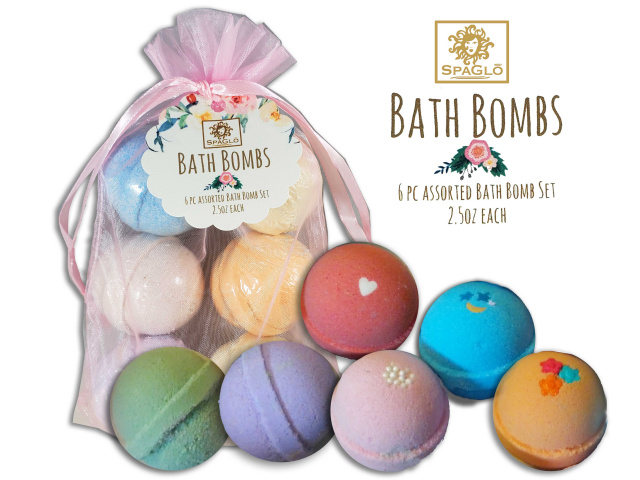 SpaGlo Bath Bombs Bag Gift for Women- 6pc 2.5 oz Bath Bombs